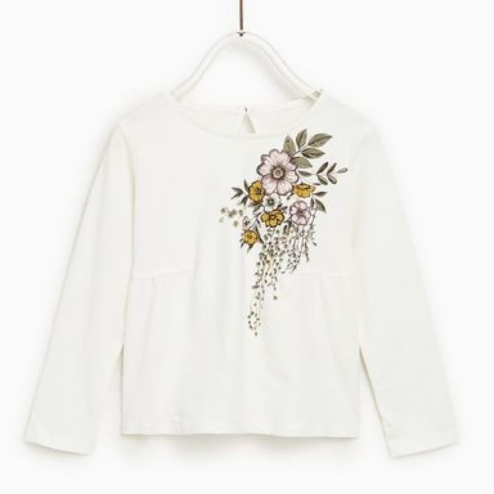 NWT Zara Baby Cotton long Sleeve Floral Print top - Size 2/3